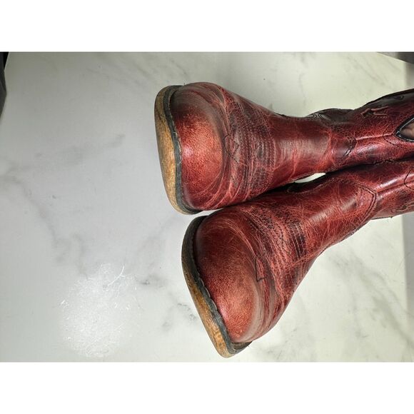Dingo Adobe Rose Distressed Red Leather Short Western Cowboy Boots, Size 7 - Picture 7 of 14